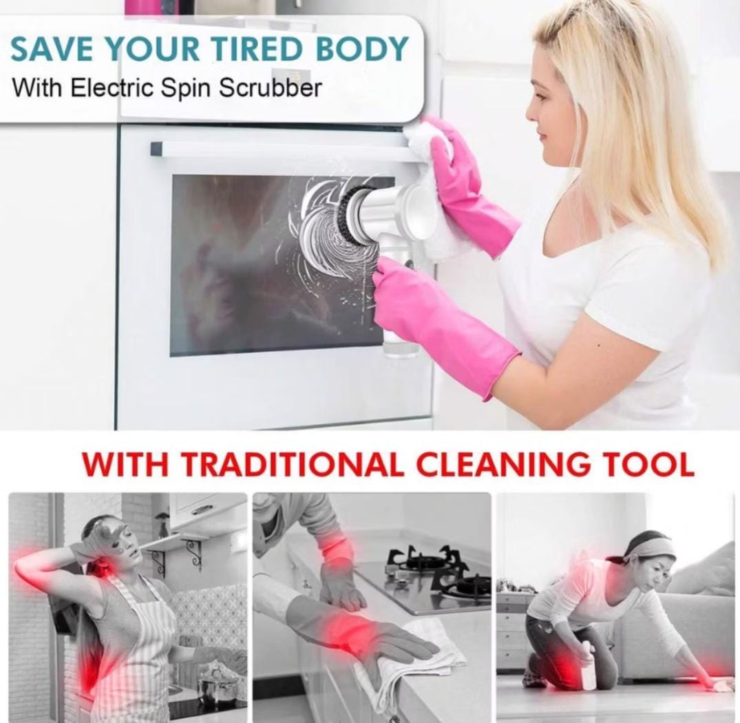 Escova Elétrica de Limpeza 7 em 1 Sem Fio Limpador Multiuso Prático Com Mais Duas Cabeças de Escova - Image 6